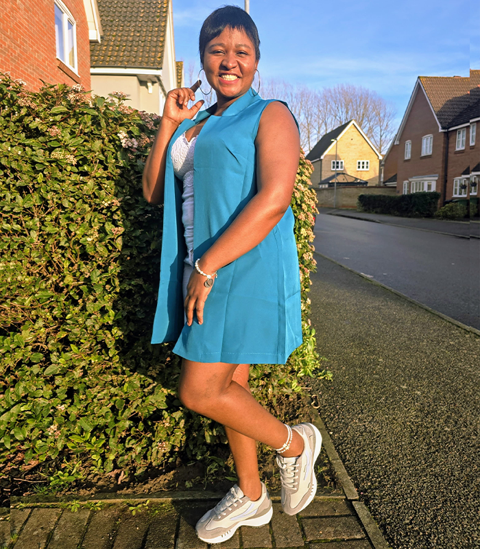 Ethel in denim with red hair